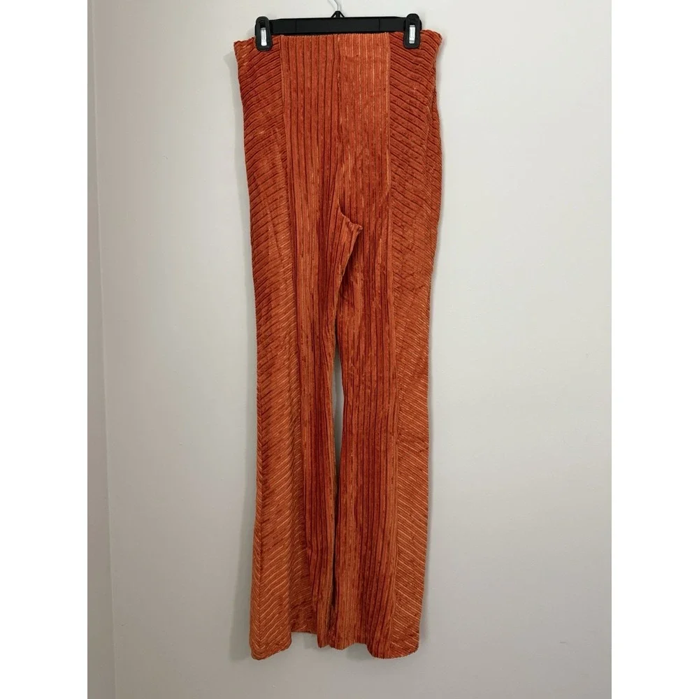 Free People Penny Pull-On Velvet Pants Size Small Orange High Rise Flare - Picture 7 of 10